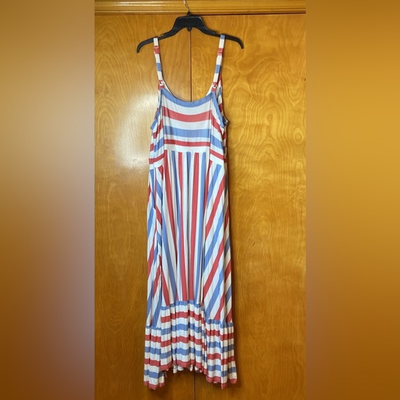 TORRID Super Soft Red And Blue Stripe Tired Maxi Dress. Size 5 (5x) - Picture 8 of 14